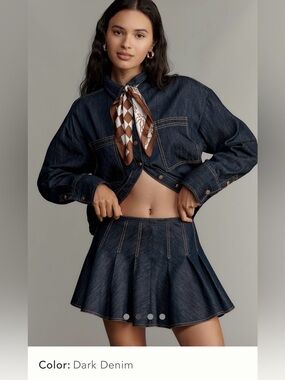 Anthropologie Maeve pleated dark denim mini skirt size 10